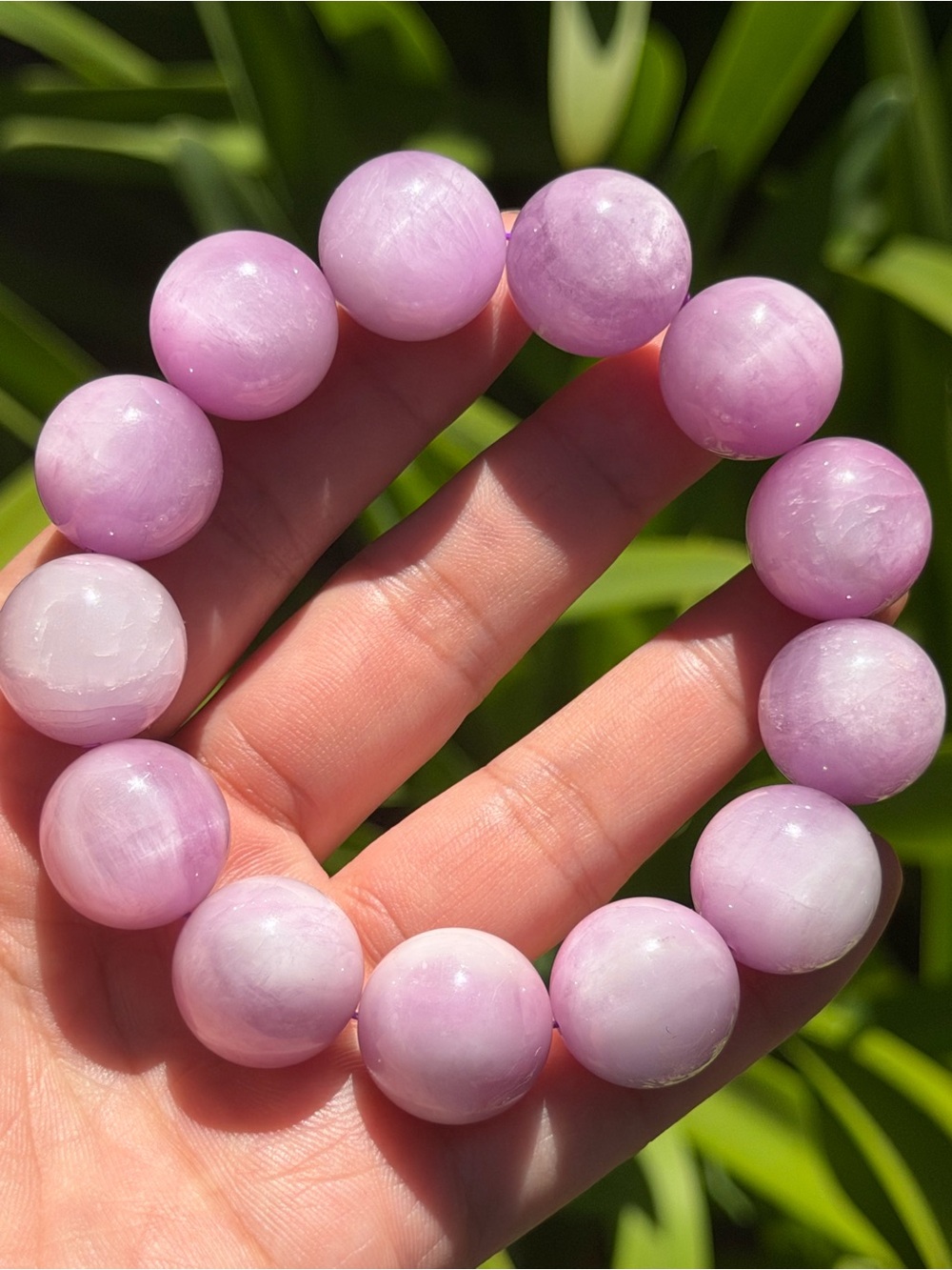 18mm Chunky‎ Handcrafted Pink Purple Kunzite Beaded Stretch Bracelet 2003